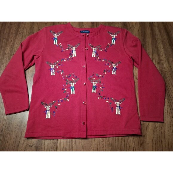 Karen Scott Christmas Cardigan Embroidered Sweatshirt w/Reindeer & Lights S - Picture 1 of 10